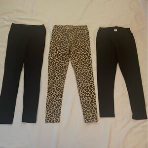 Set of 3 Girls Leggings, Leopard Print & Black, Various Brands, Sz 14 and 14/16